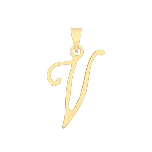 9ct Yellow Gold Script Initial Pendant  19 X 10mm + 5.5mm Bale V